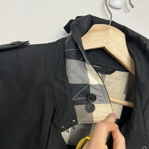 Burberry Brit Men’s Black Double Breasted Plaid Lined  Belt Trench Coat Jacket - Picture 7 of 15